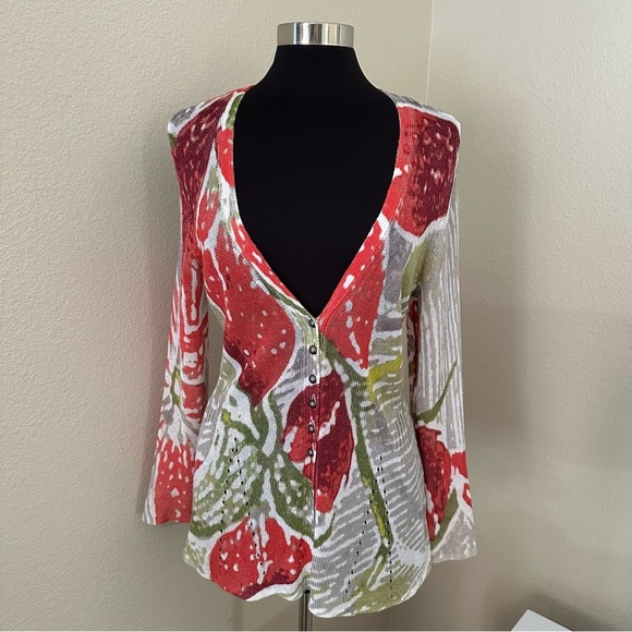 Nic + Zoe Cardigan Watercolor Linen Blend Button Lightweight Sweater Knit Size L - Picture 1 of 11